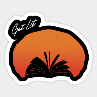 Get lit-album cover parody with a sunset and a book in negative space Sticker